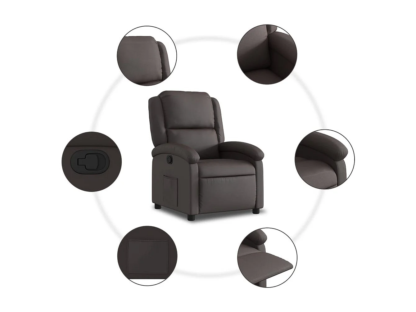 Stoel | Relaxfauteuil | Relaxstoel donkerbruin echt leer