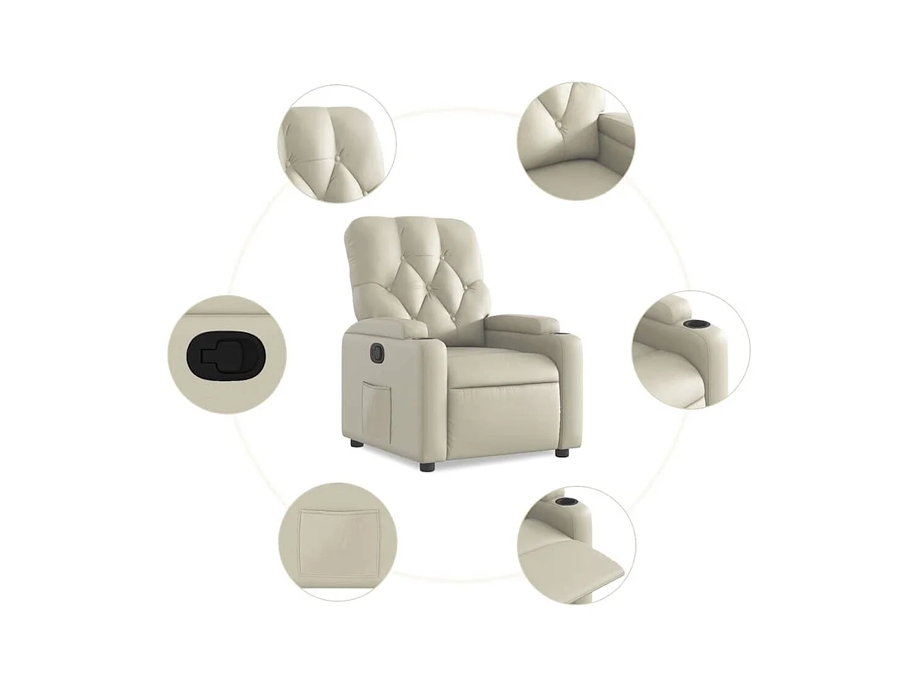 Sillón de relax | Sillón reclinable de cuero sintético crema SHL6692