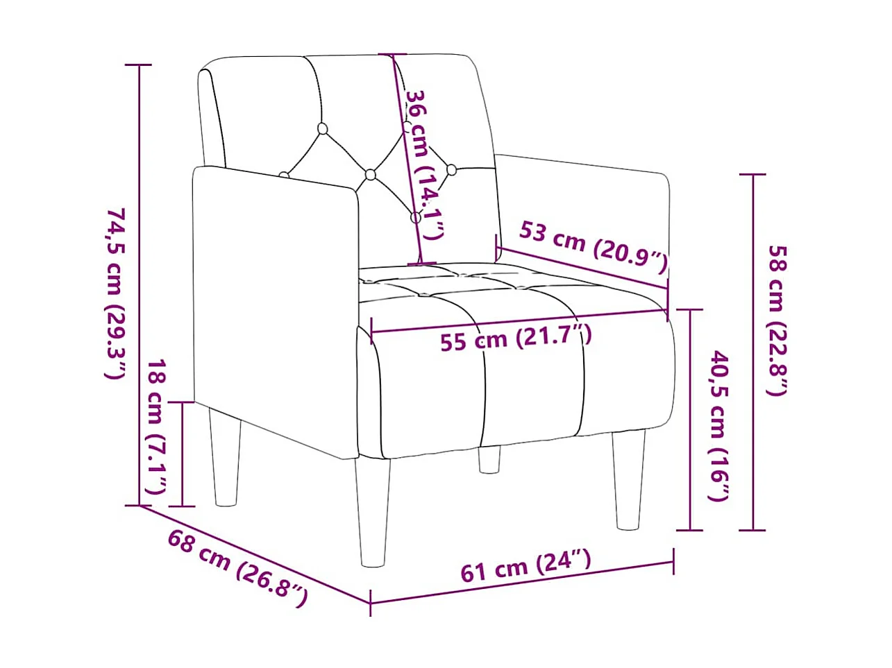 Fauteuil Salon-Chaise de relax avec accoudoirs gris foncé 55 cm velours SHL2218