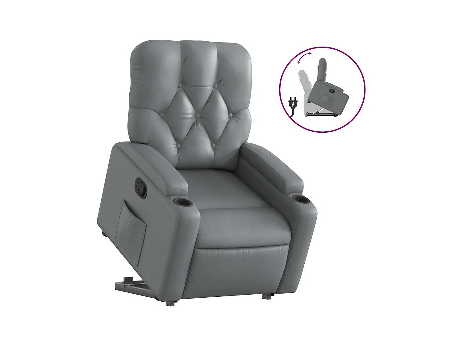 Sillón de relax | Sillón reclinable elevable cuero artificial gris SHL4368
