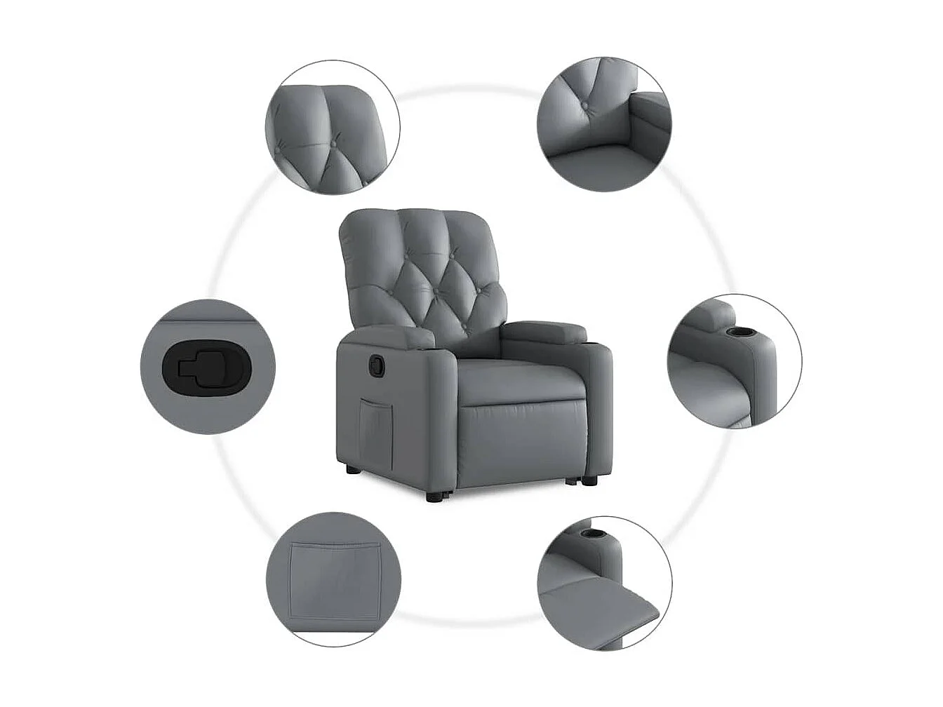Relaxsessel | Lounge Sessel für Wohnzimmer mit Aufstehhilfe Grau Kunstleder SHL61029