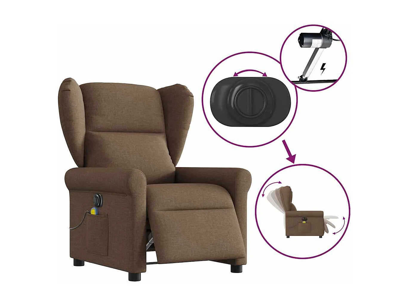 Fauteuil inclinable électrique-Chaise de relax-Fauteuil de Massage marron tissu SHL2387