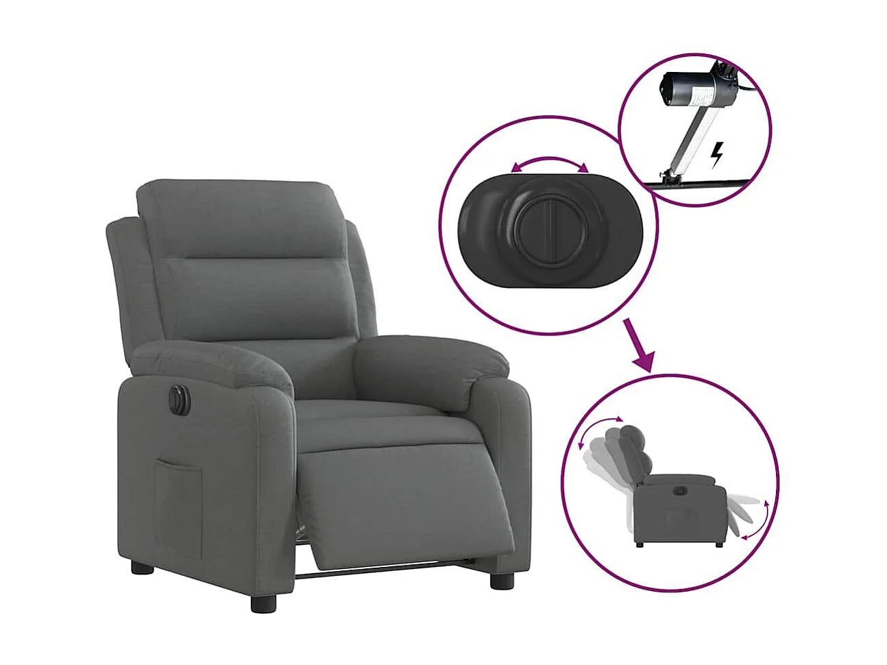 Sillón de relax | Silla | Sillón reclinable eléctrico de tela gris oscuro SHL7767