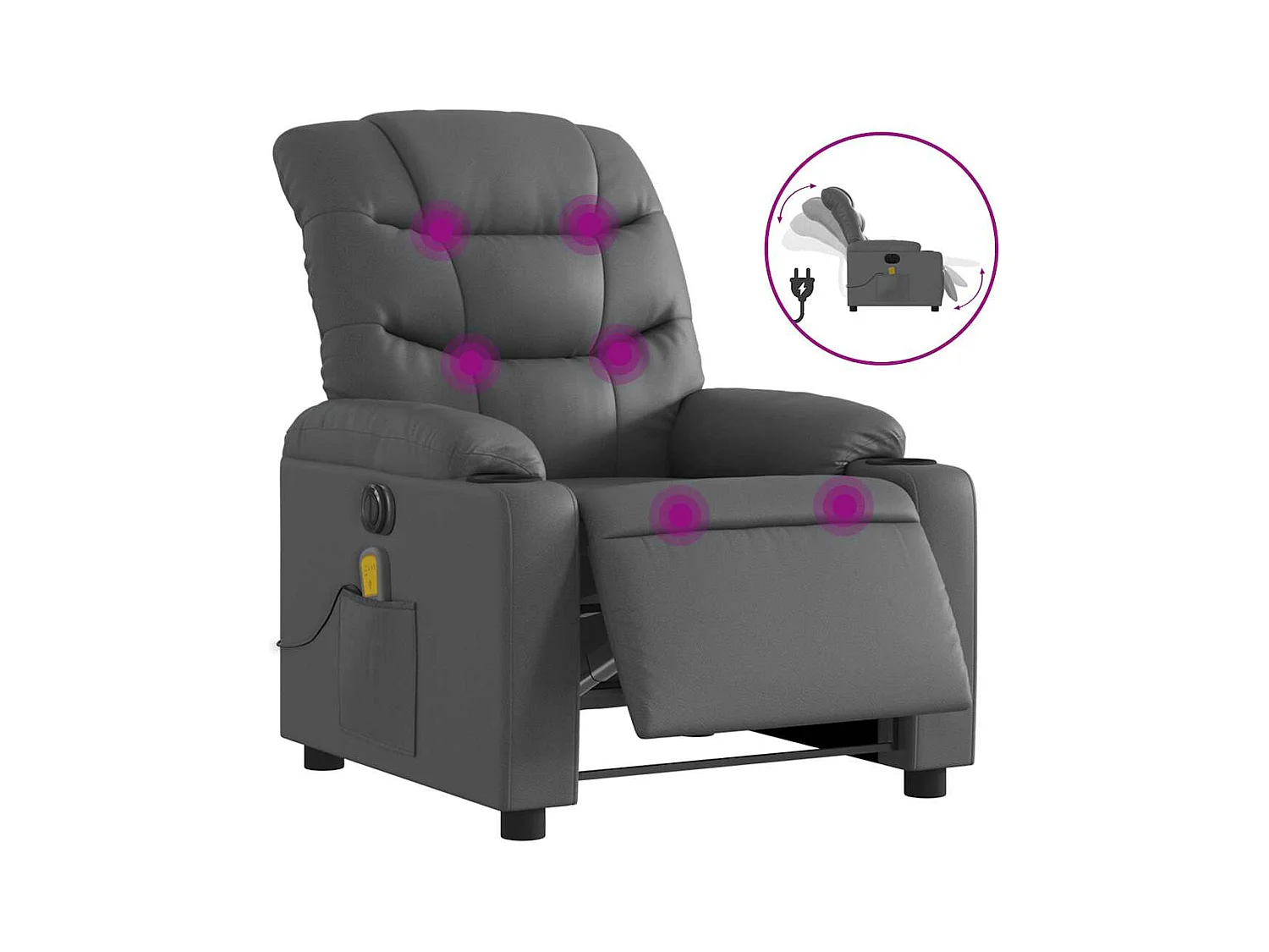 Sillón de salón | Silla | Sillón de masaje reclinable eléctrico cuero sintético gris SHL7735