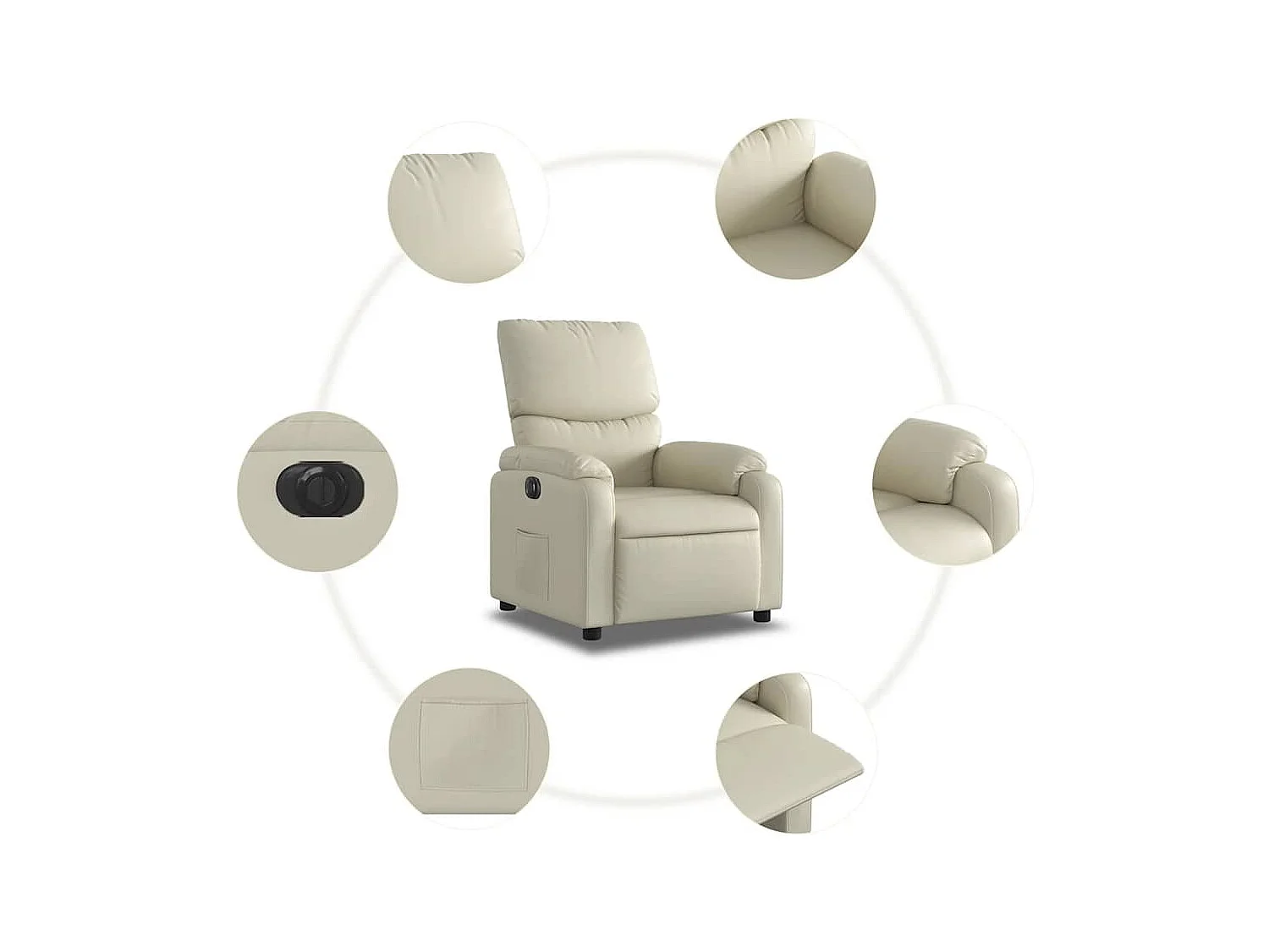 Relaxsessel Elektrisch | Lounge Sessel indoor Creme Kunstleder SHL64183
