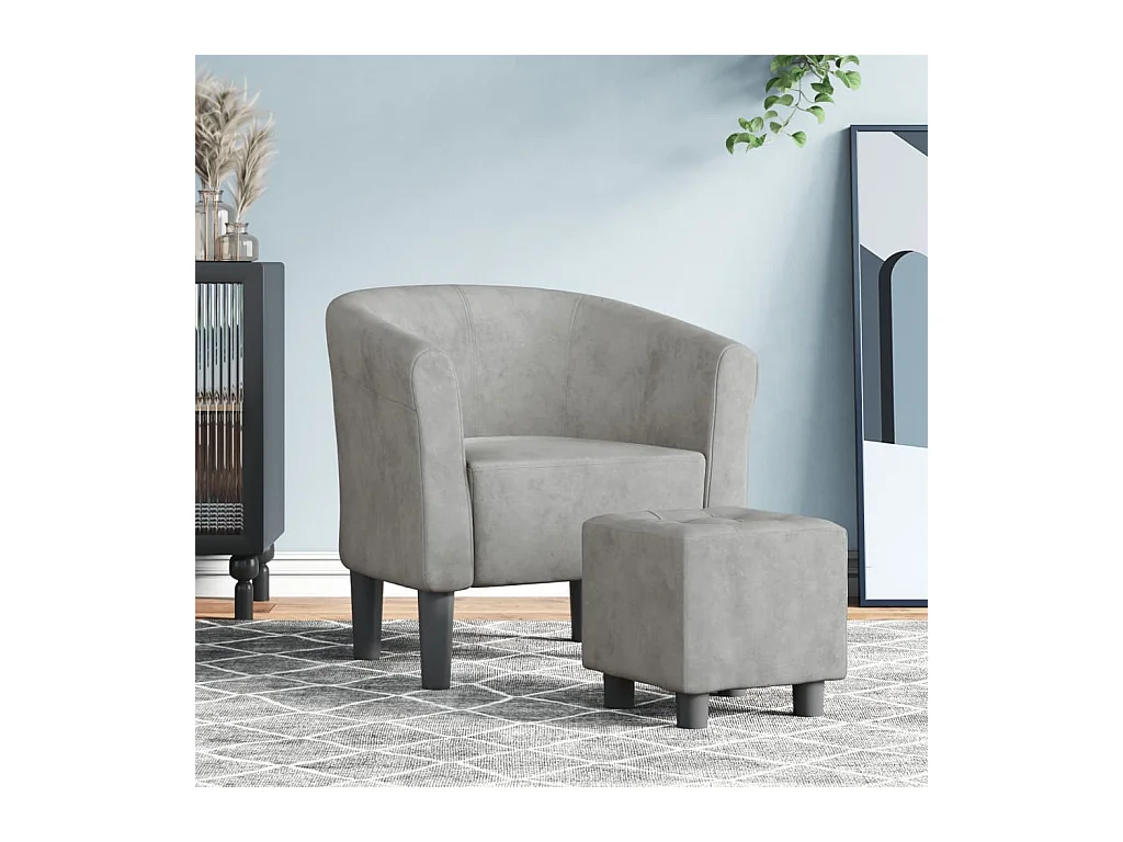 Sillón de salón | Silla de relax con taburete terciopelo gris claro SHL3956
