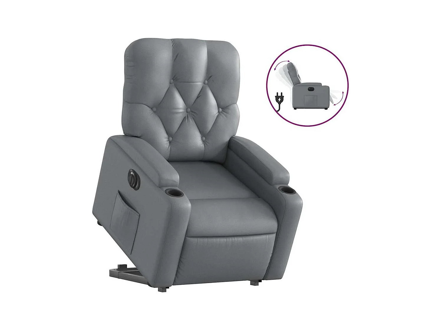 Sillón de relax | Sillón reclinable elevable eléctrico de cuero sintético gris SHL9094