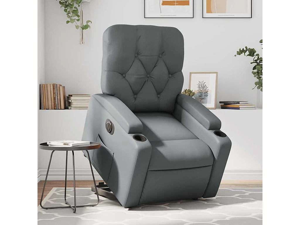 Fauteuil inclinable électrique-Chaise de relax-Fauteuil salon gris similicuir SHL3716
