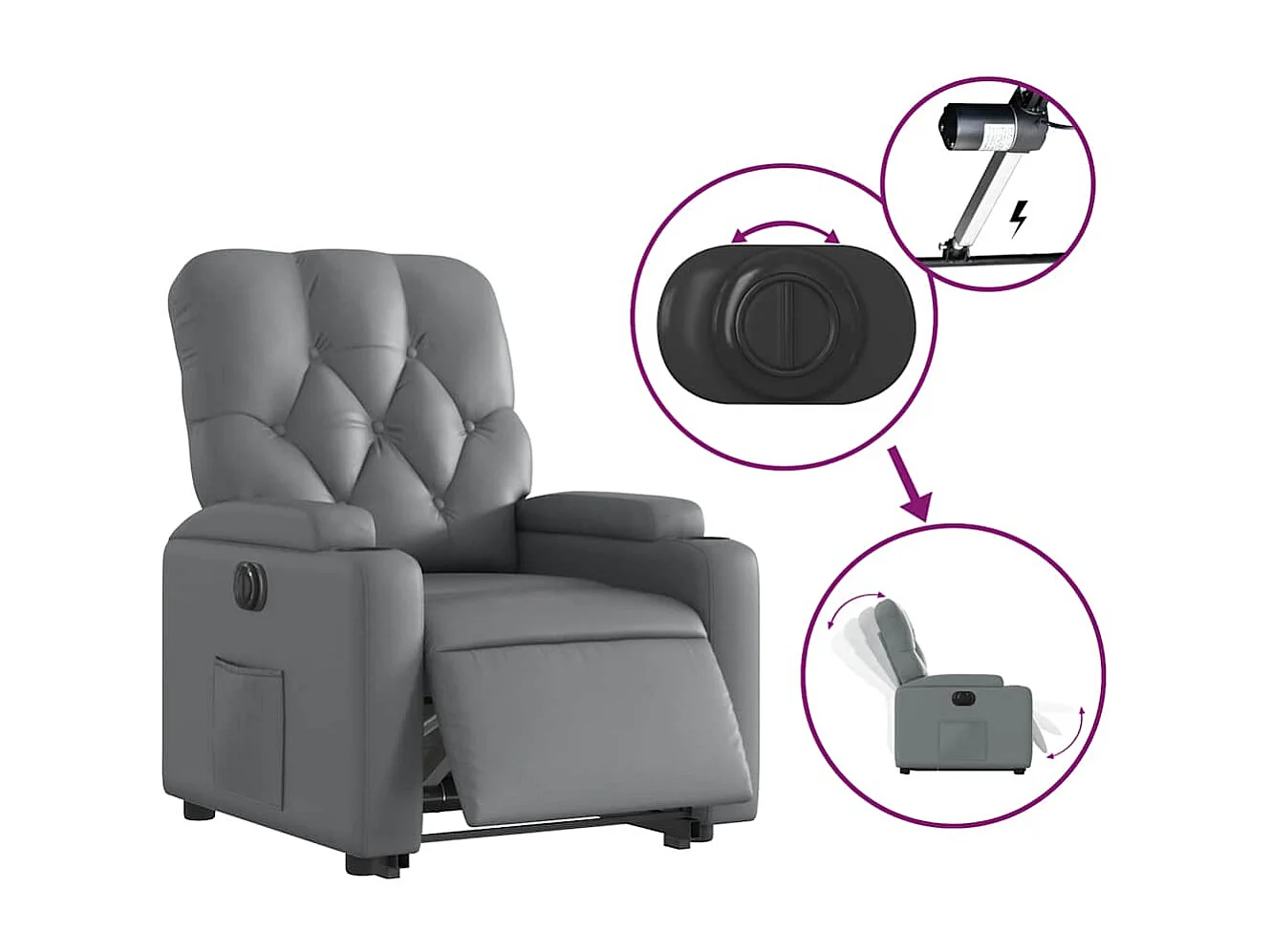 Fauteuil inclinable électrique-Chaise de relax-Fauteuil salon gris similicuir SHL3716