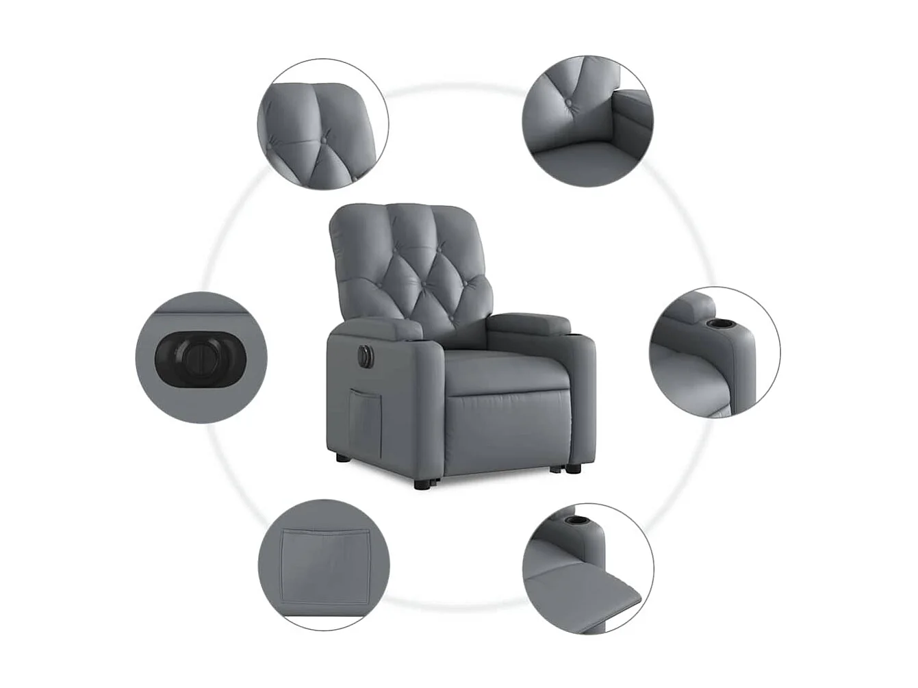 Fauteuil inclinable électrique-Chaise de relax-Fauteuil salon gris similicuir SHL3716