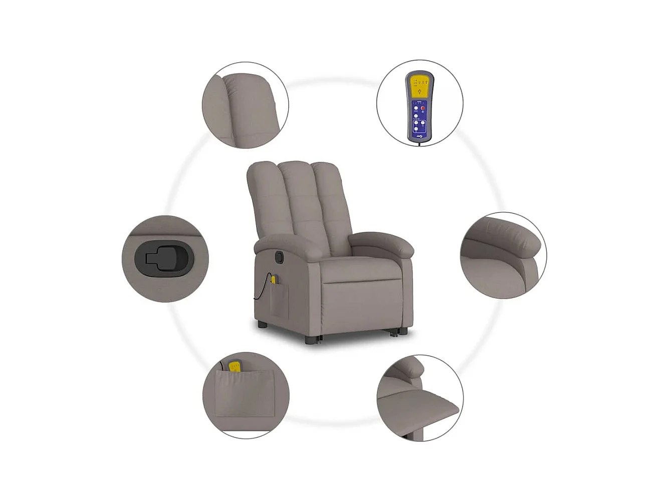 Sillón de relax | Sillón reclinable de masaje elevable tela gris taupé SHL3238