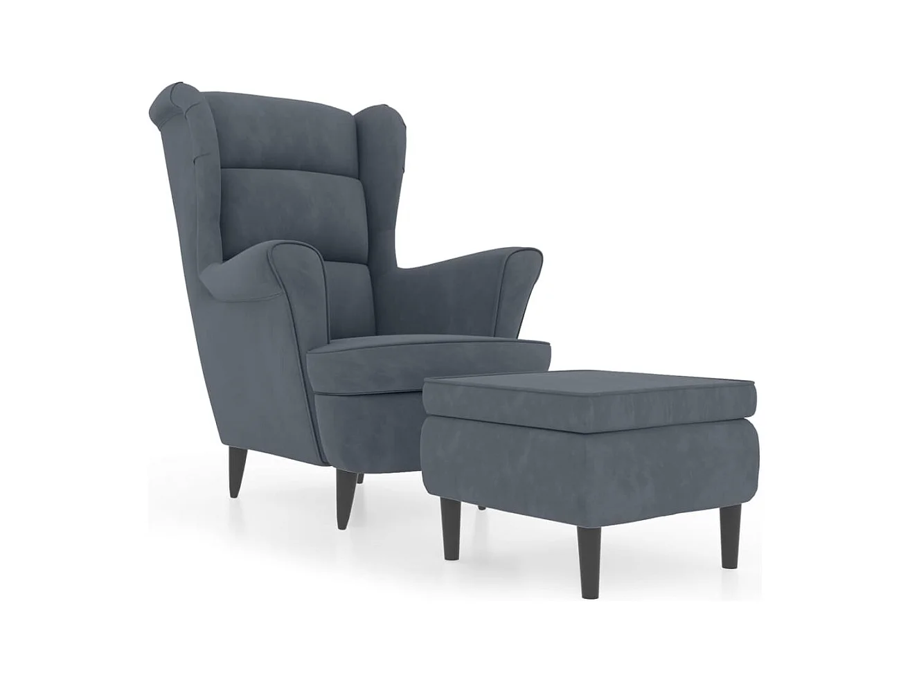 Fauteuil Salon-Chaise de relax-Fauteuil à oreilles avec tabouret gris foncé velours SHL1567