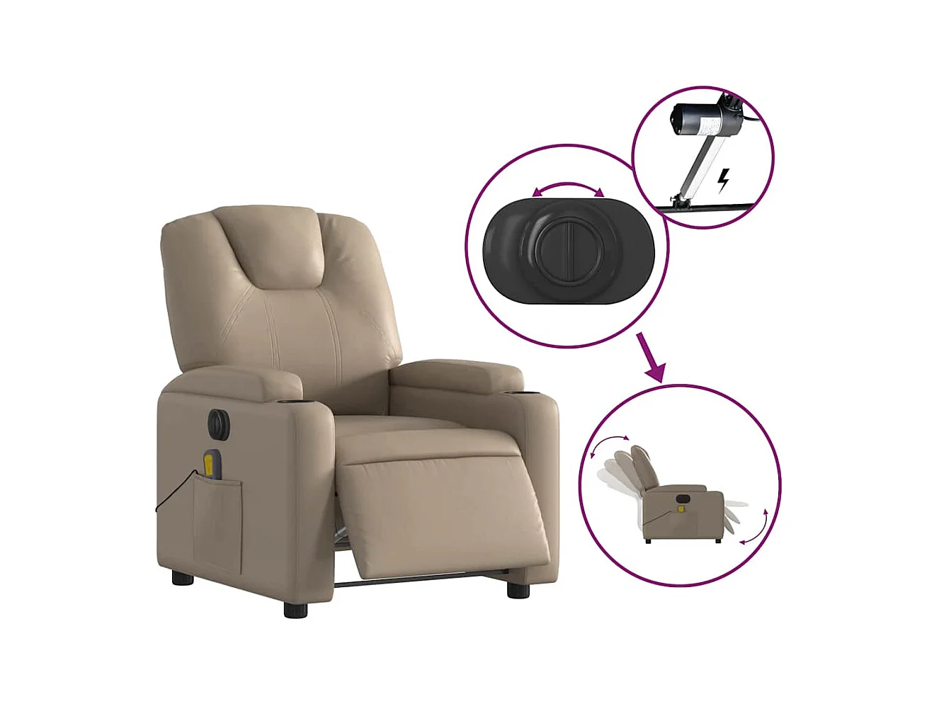 Fauteuil inclinable électrique-Fauteuil de massage pour Salon cappuccino similicuir SHL3927