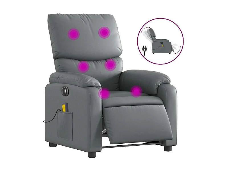 Sillón de salón | Silla | Sillón de masaje reclinable eléctrico cuero sintético gris SHL7390