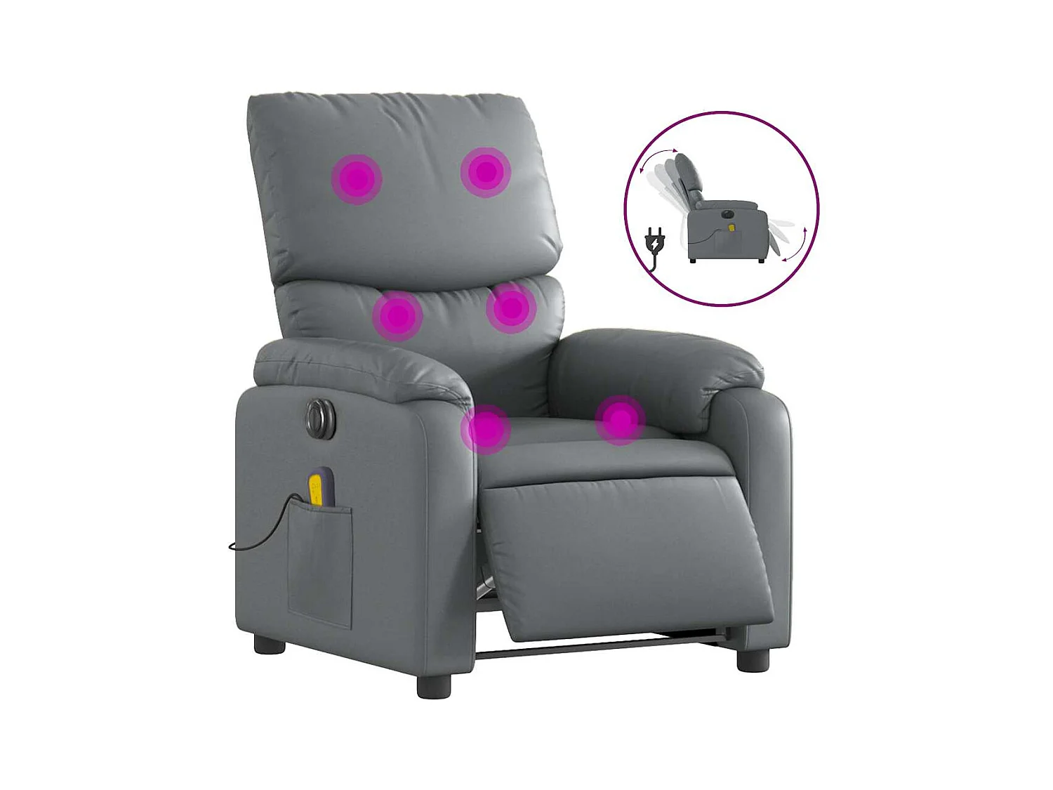Sillón de salón | Silla | Sillón de masaje reclinable eléctrico cuero sintético gris SHL7390