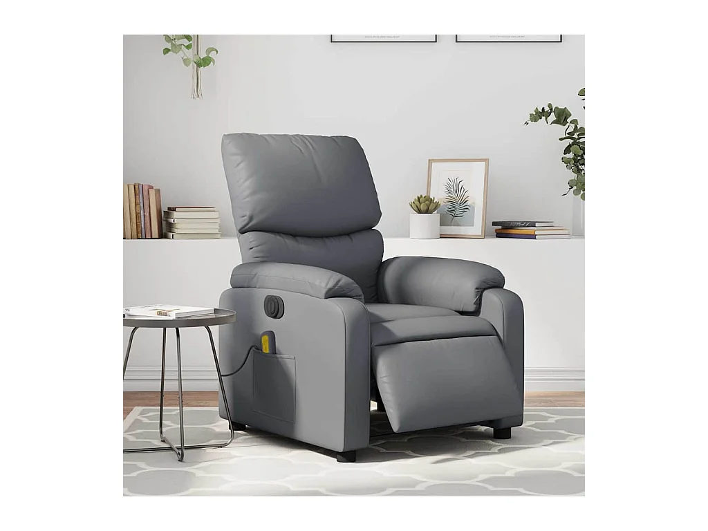 Sillón de salón | Silla | Sillón de masaje reclinable eléctrico cuero sintético gris SHL7390
