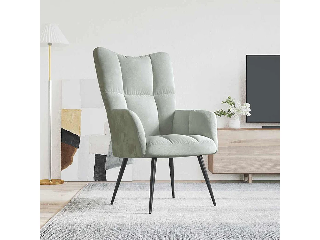 Relaxsessel | Lounge Sessel Hellgrau Samt SHL79398