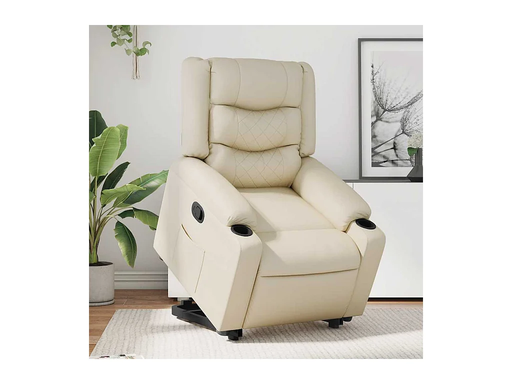 Sillón de relax | Sillón reclinable elevable cuero artificial color crema SHL4502