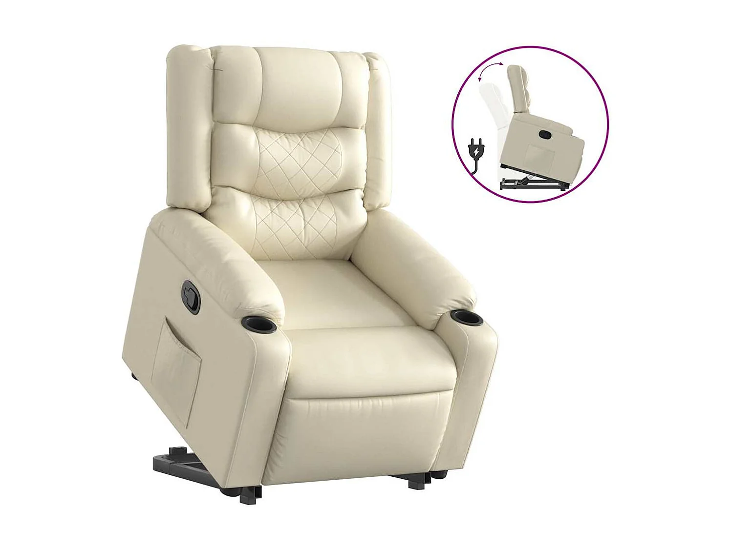 Relaxsessel | Lounge Sessel für Wohnzimmer mit Aufstehhilfe Creme Kunstleder SHL43144