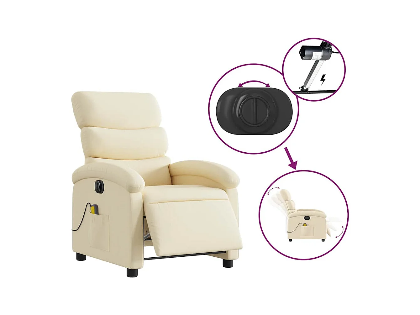 Sillón de relax | Sillón reclinable de masaje eléctrico tela color crema SHL7573