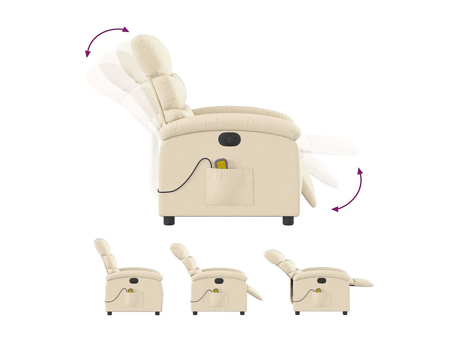 Fauteuil inclinable électrique-Chaise-Fauteuil de Massage crème tissu SHL2405