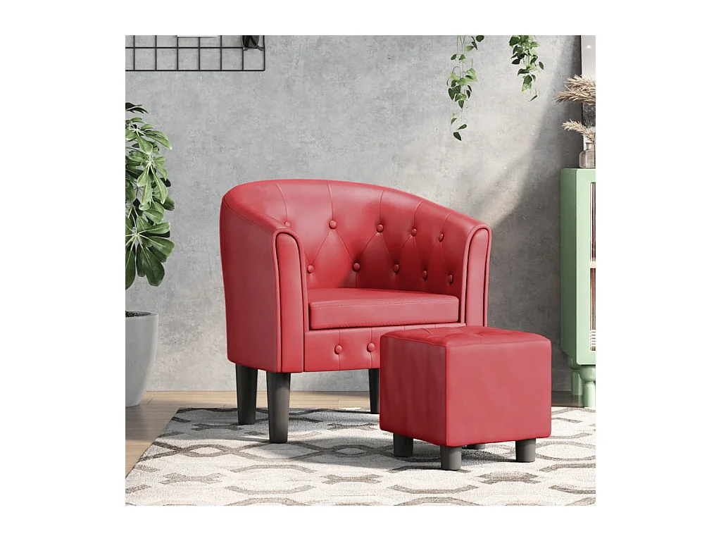 Sillón de salón diseño de cubo con reposapiés cuero sintético rojo tinto SHL3561