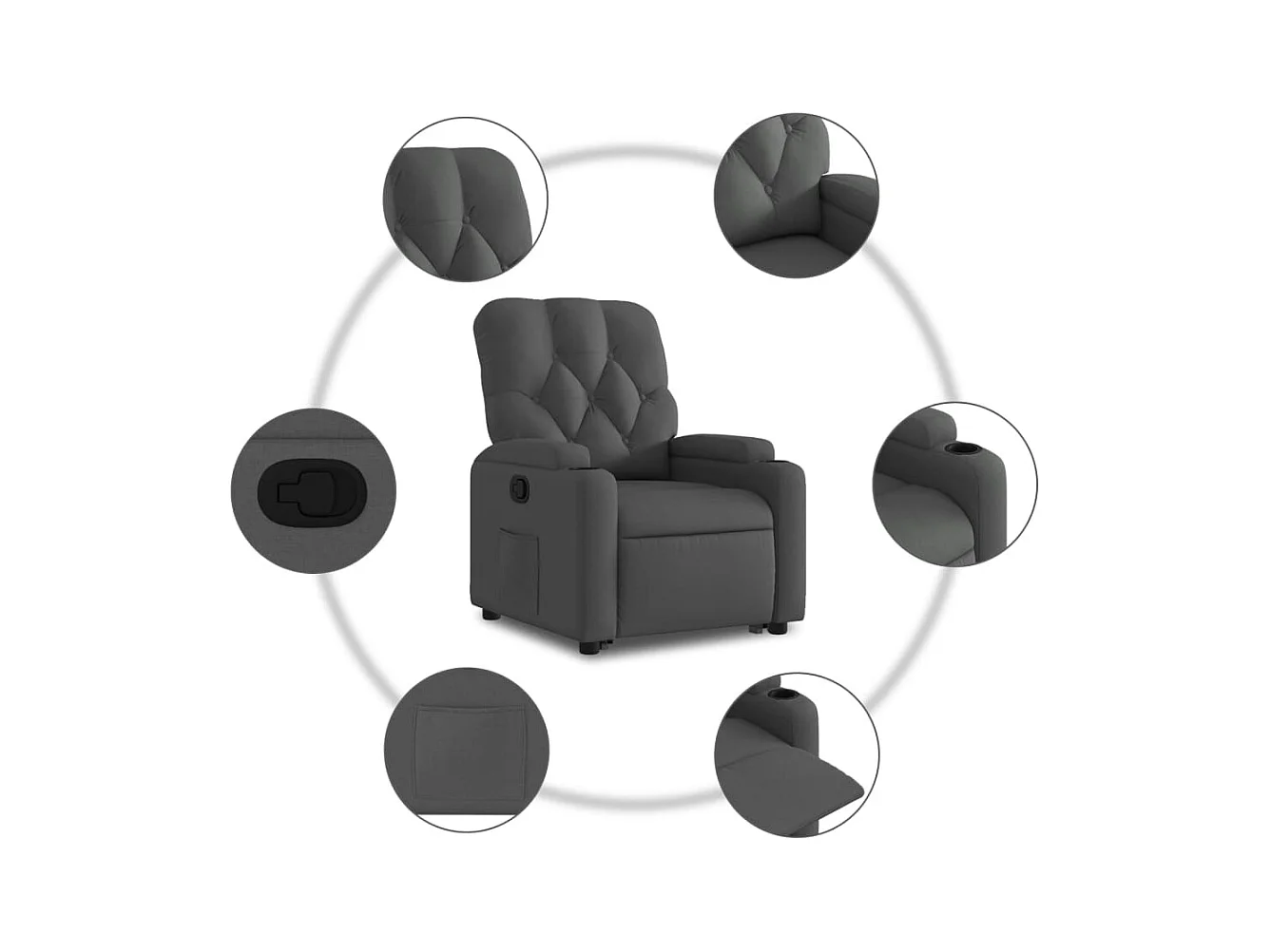 Sillón de relax | Silla | Sillón reclinable elevable de tela gris oscuro SHL5589