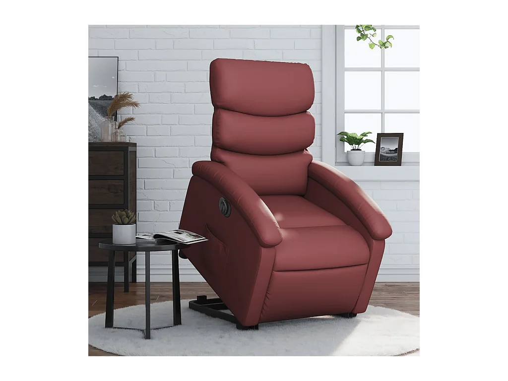 Silla de relax | Sillón elevable eléctrico cuero artificial rojo tinto SHL9495