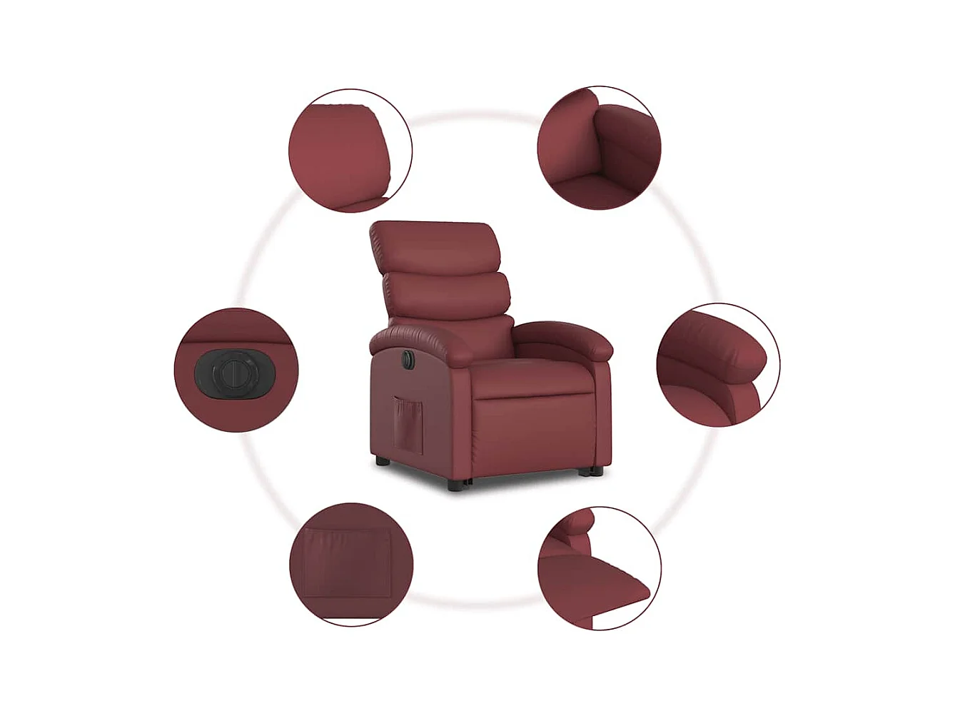Silla de relax | Sillón elevable eléctrico cuero artificial rojo tinto SHL9495