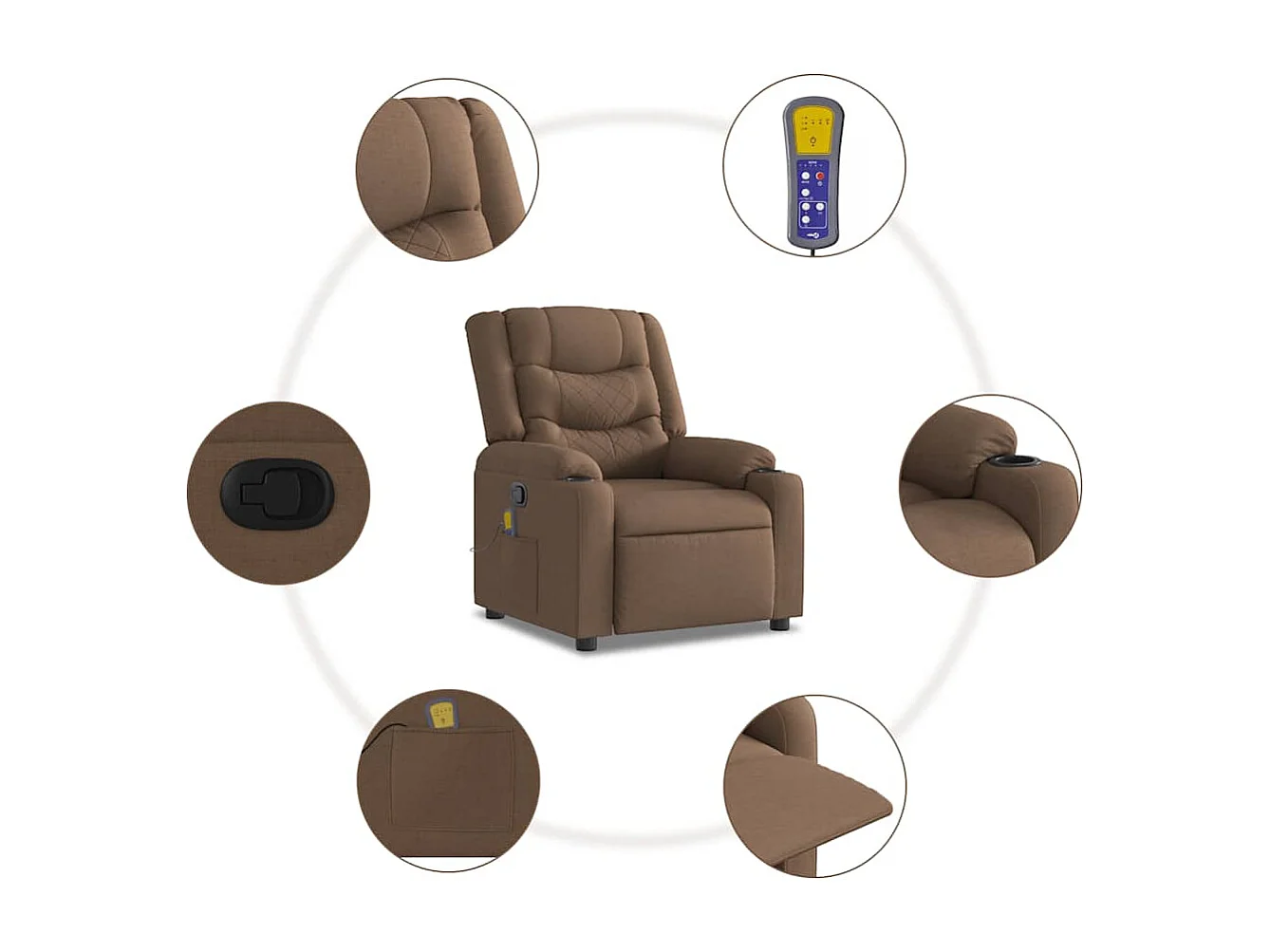 Sillón de relax | Sillón reclinable con masaje de tela marrón SHL6615