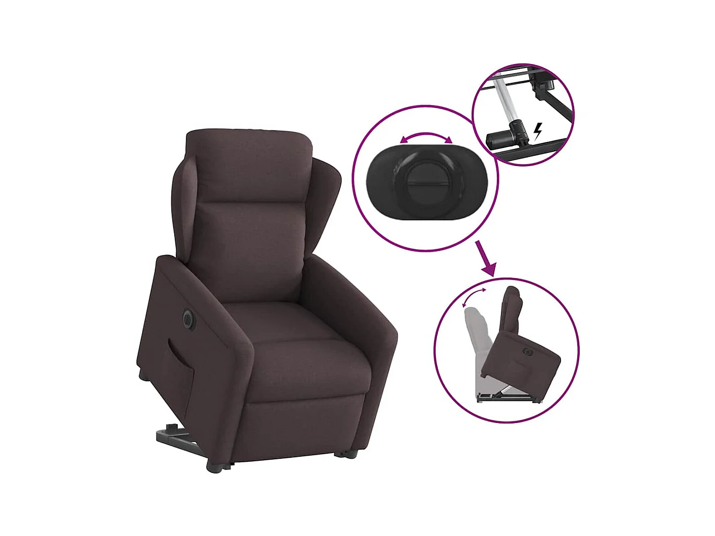 Silla de relax | Sillón eléctrico reclinable elevable de tela marrón oscuro SHL8870