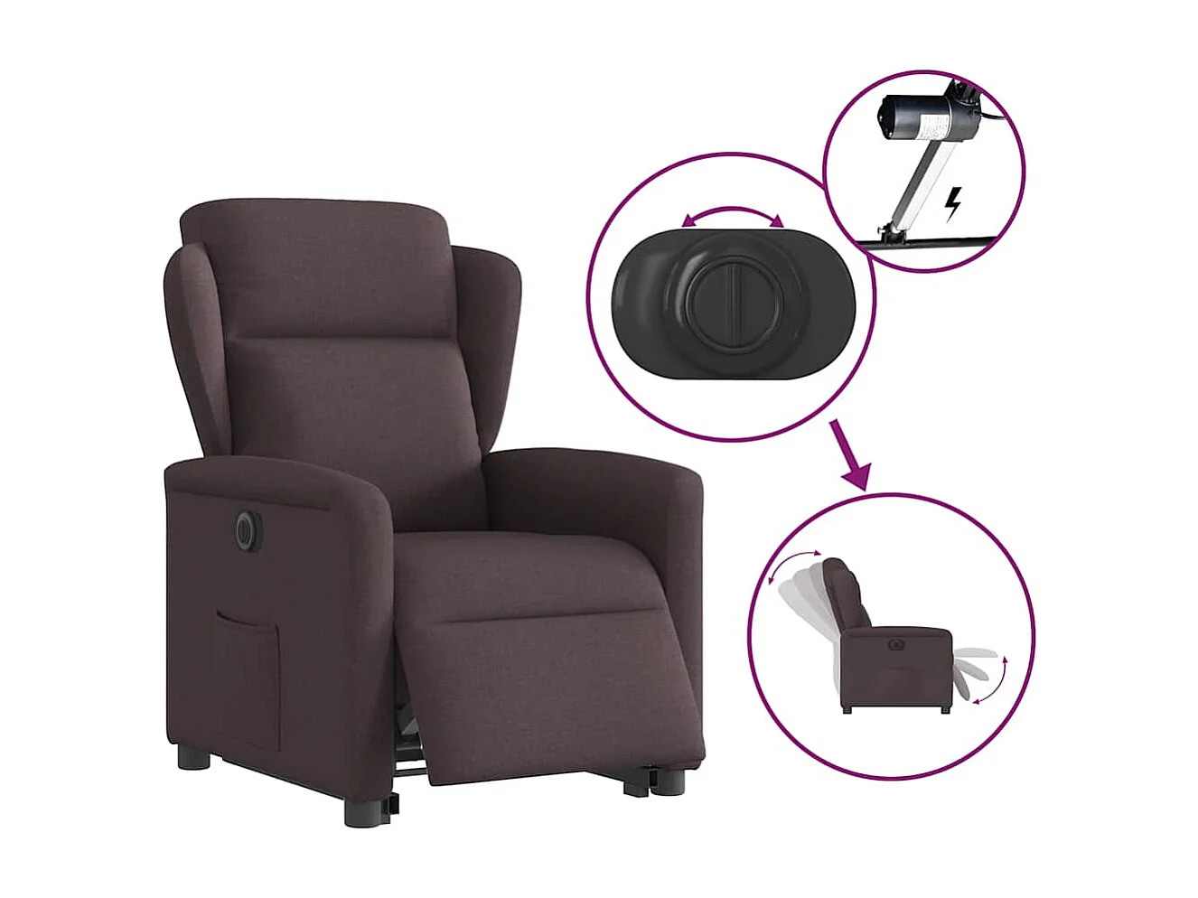 Relaxsessel mit Aufstehhilfe Elektrisch | Lounge Sessel indoor Dunkelbraun Stoff SHL32192