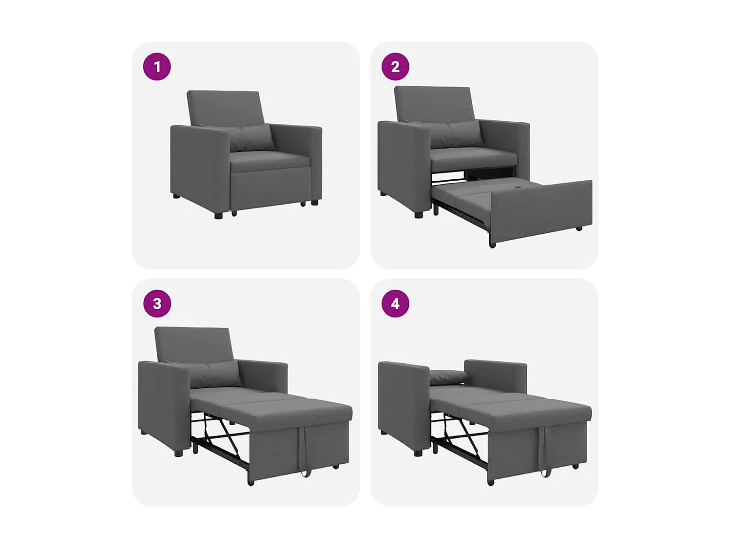 Sofá Cama Individual Gris oscuro 90x165x87 cm tela SHL8596