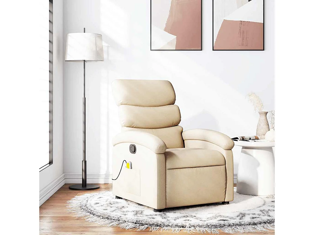 Fauteuil inclinable-Chaise de relax-Fauteuil de Massage crème tissu SHL5286