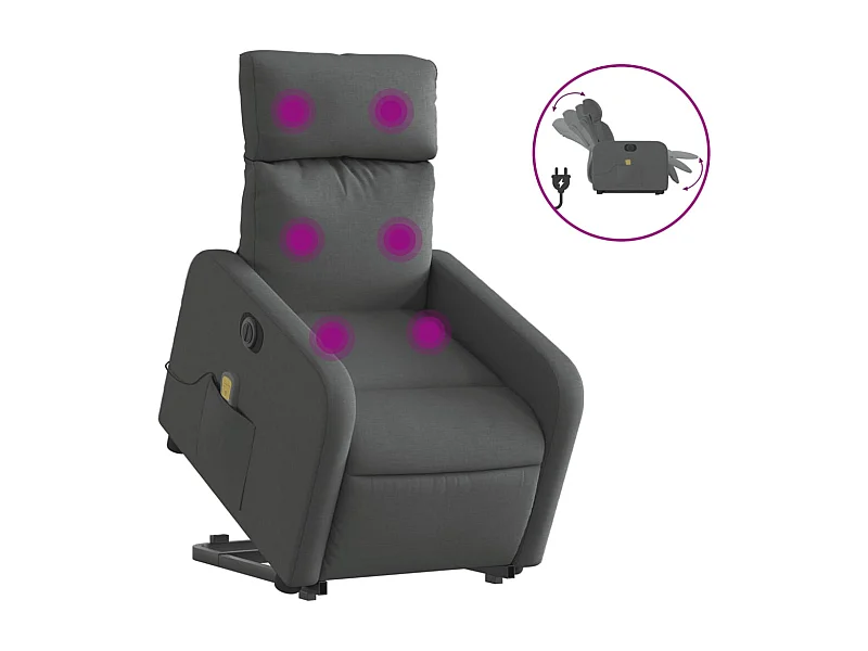 Sillón de salón | Silla | Sillón de masaje eléctrico reclinable elevable tela gris oscuro SHL4363