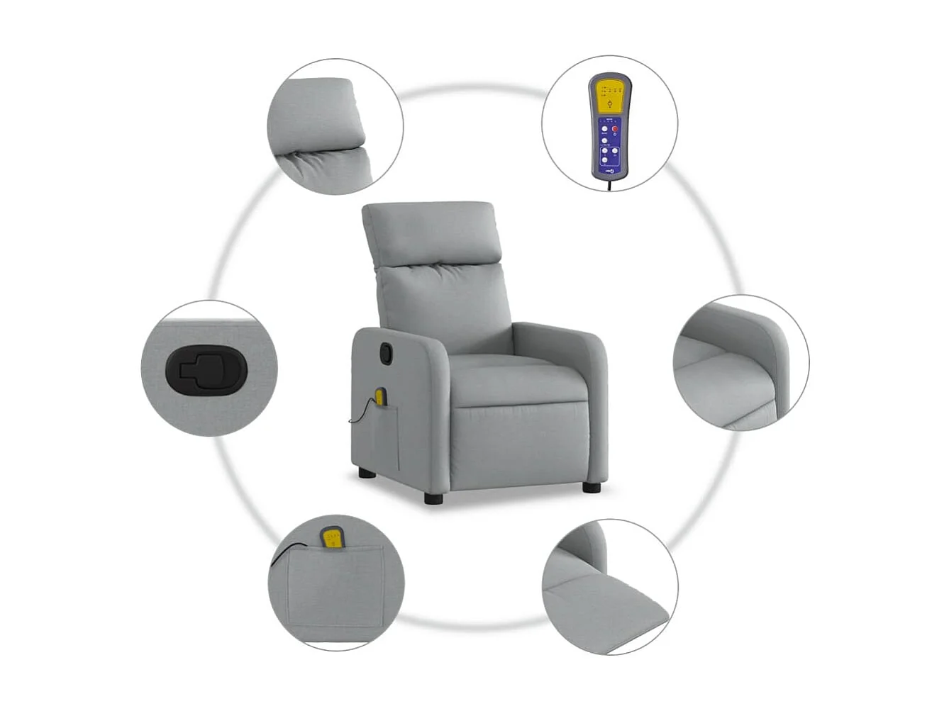 Sillón de relax | Sillón reclinable de masaje de tela gris claro SHL5109