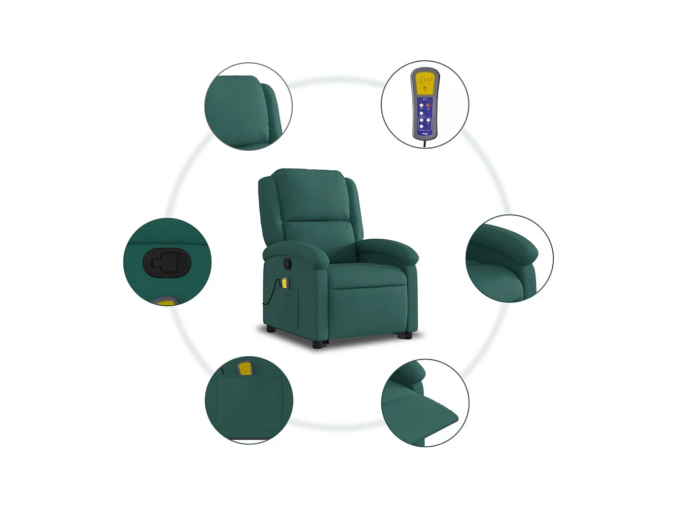 Silla de masaje reclinable de pie de tela verde oscura SHL5512