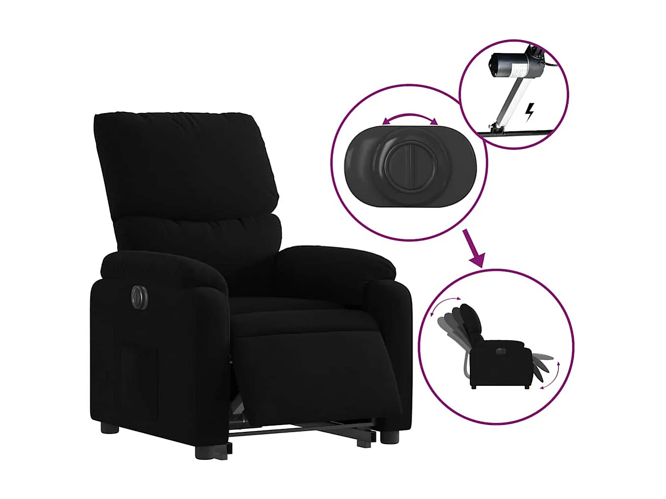 Silla de relax | Sillón eléctrico reclinable elevable de tela negro SHL9751