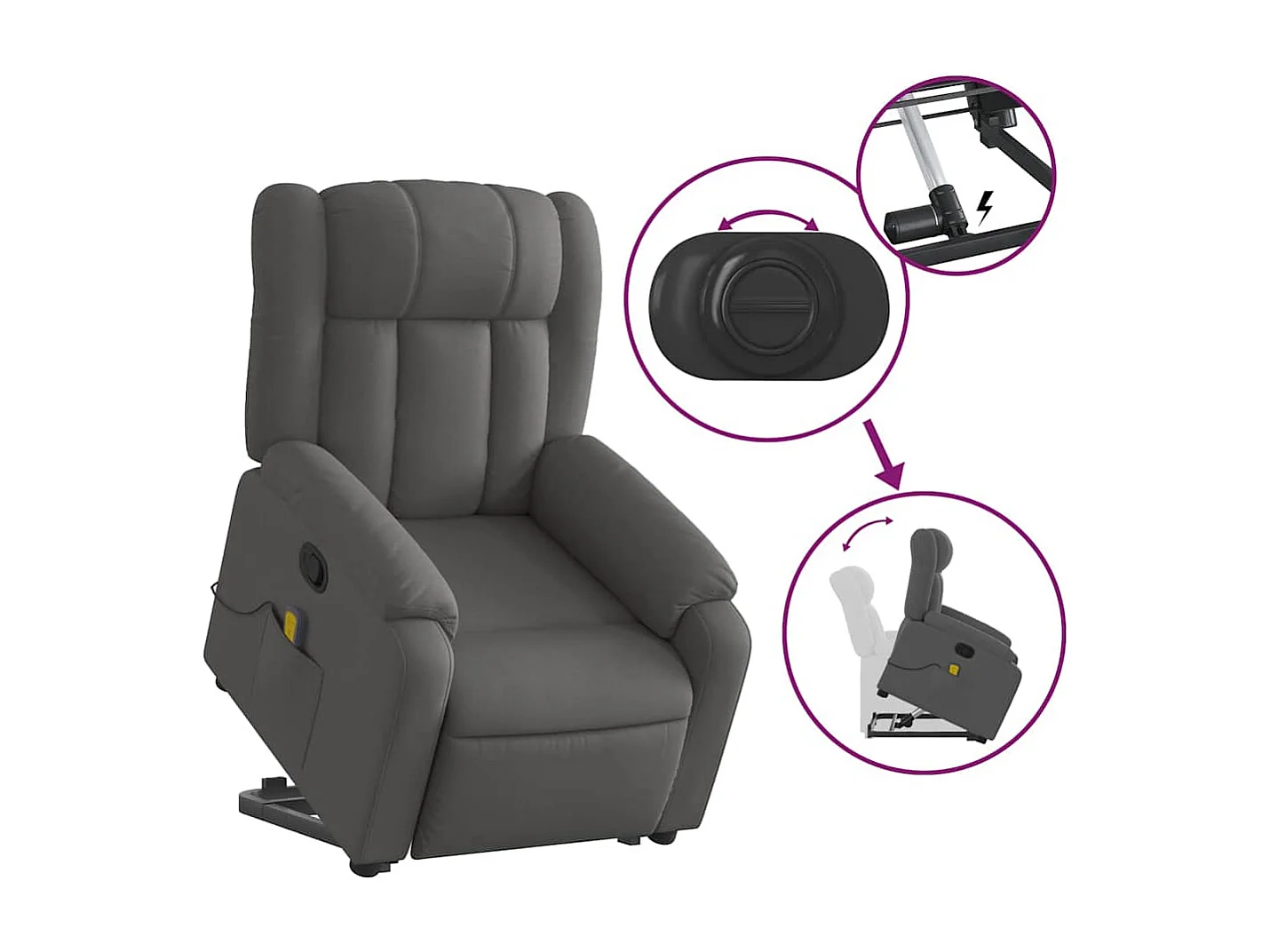 Fauteuil inclinable-Chaise de relax-Fauteuil de Massage Gris foncé Tissu SHL3627