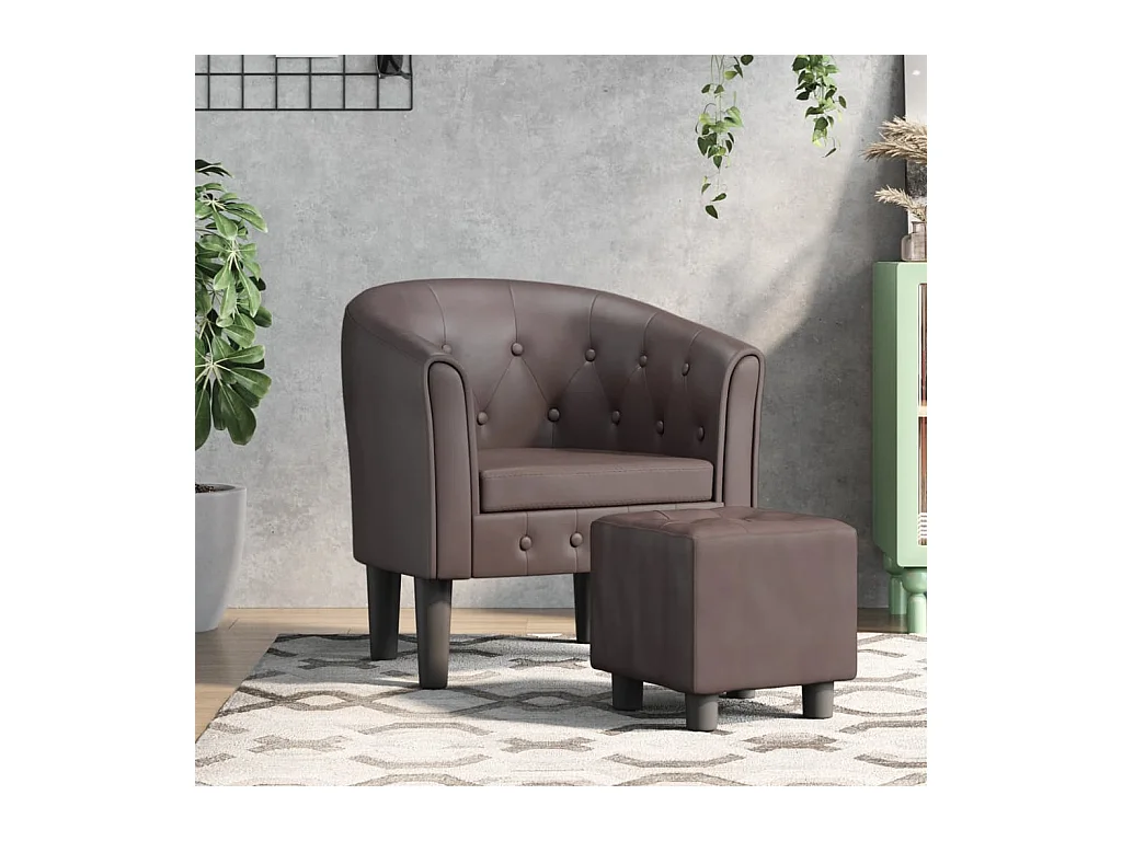 Sillón de salón | Silla de relax con taburete cuero sintético marrón SHL7515