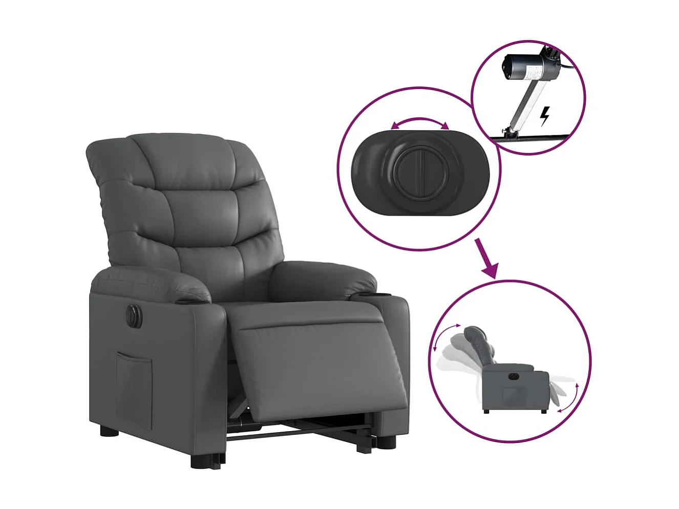 Fauteuil inclinable électrique-Chaise de relax-Fauteuil salon gris similicuir SHL3102