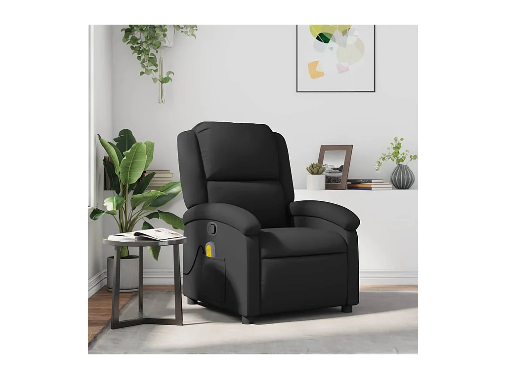Sillón de relax | Sillón reclinable de masaje cuero auténtico negro SHL7280