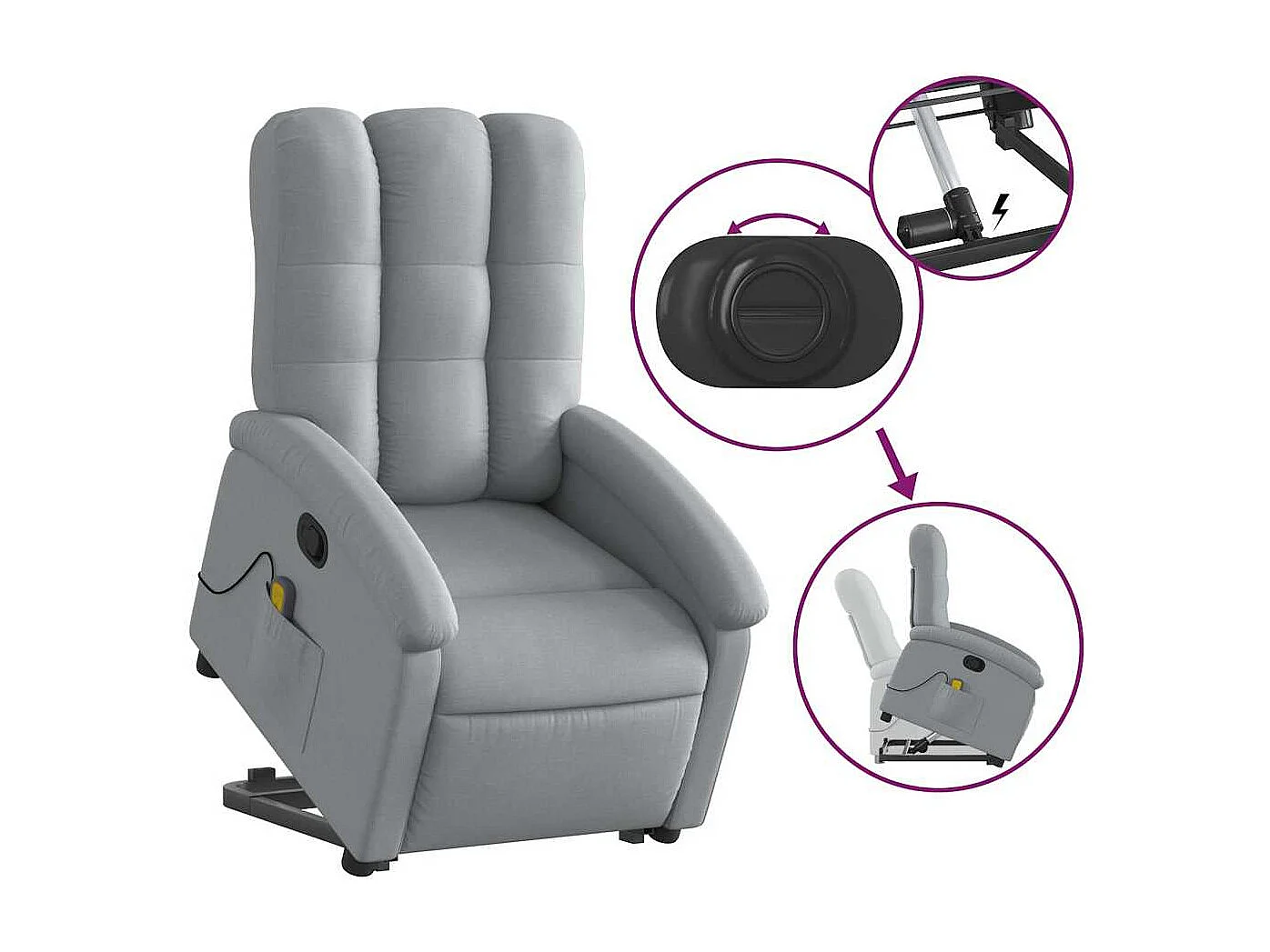 Fauteuil inclinable-Chaise de relax-Fauteuil de Massage Gris clair Tissu SHL4398