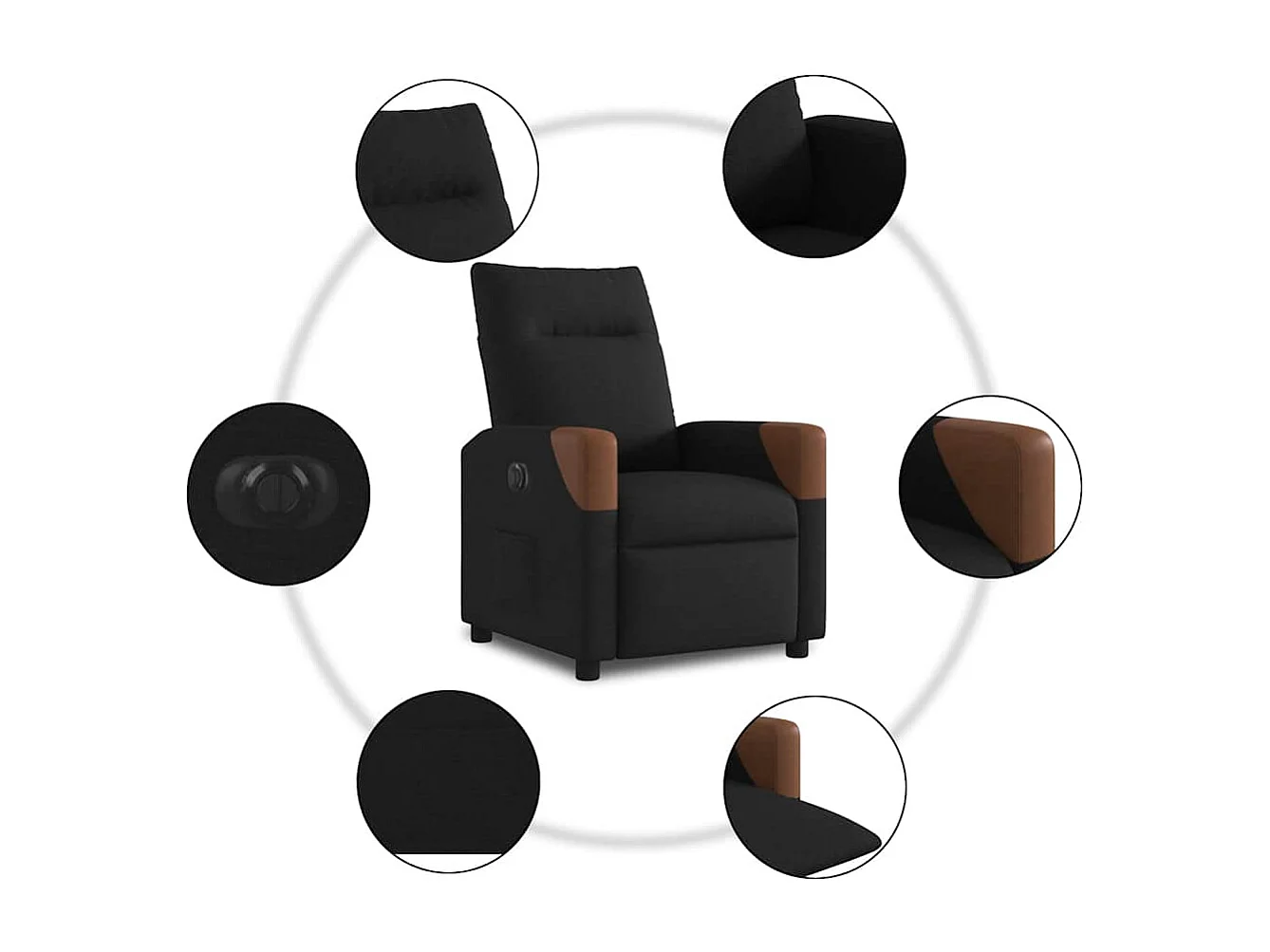 Fauteuil inclinable électrique-Chaise de relax-Fauteuil TV Noir Tissu SHL5206