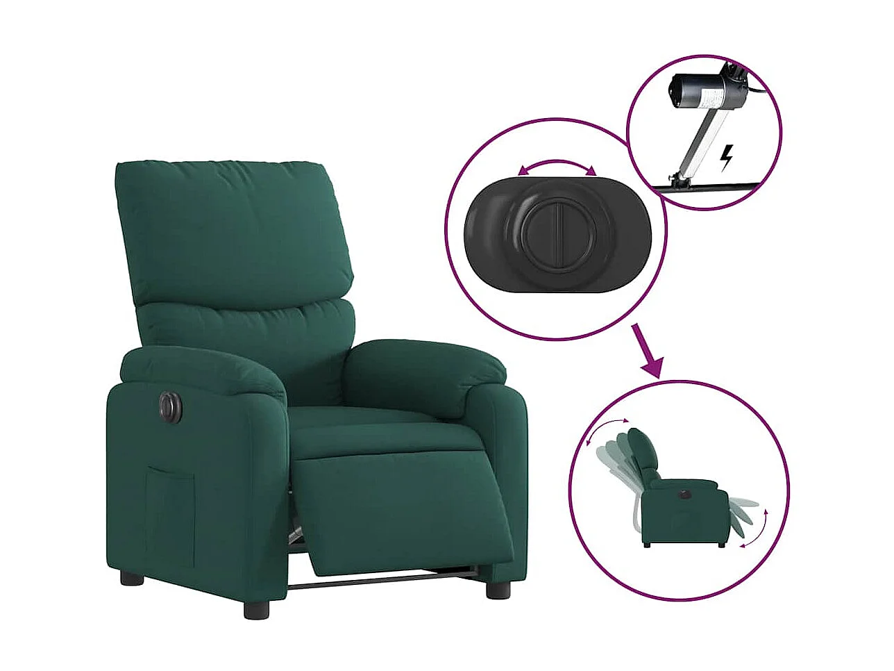 Sillón de relax | Silla | Sillón reclinable eléctrico tela verde oscuro SHL5283