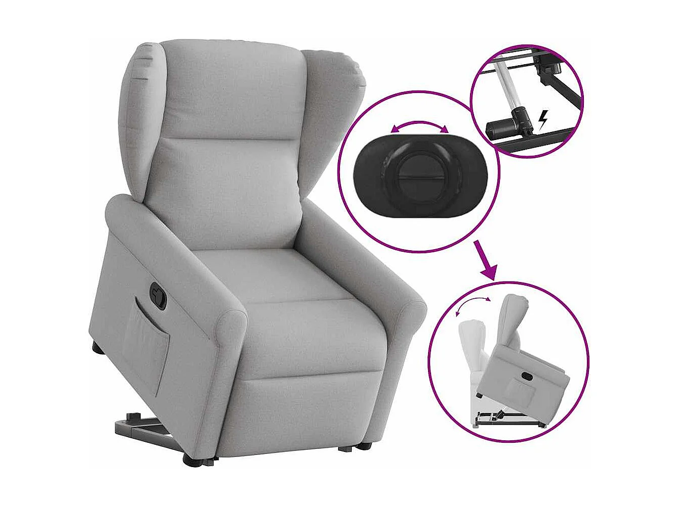 Sillón de relax | Silla | Sillón reclinable elevable de tela gris nube SHL3367