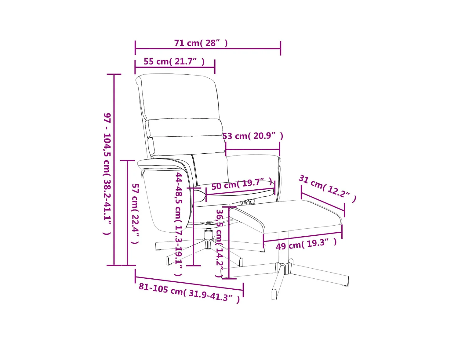 Sillón de relax | Sillón reclinable con reposapiés cuero sintético gris SHL6811