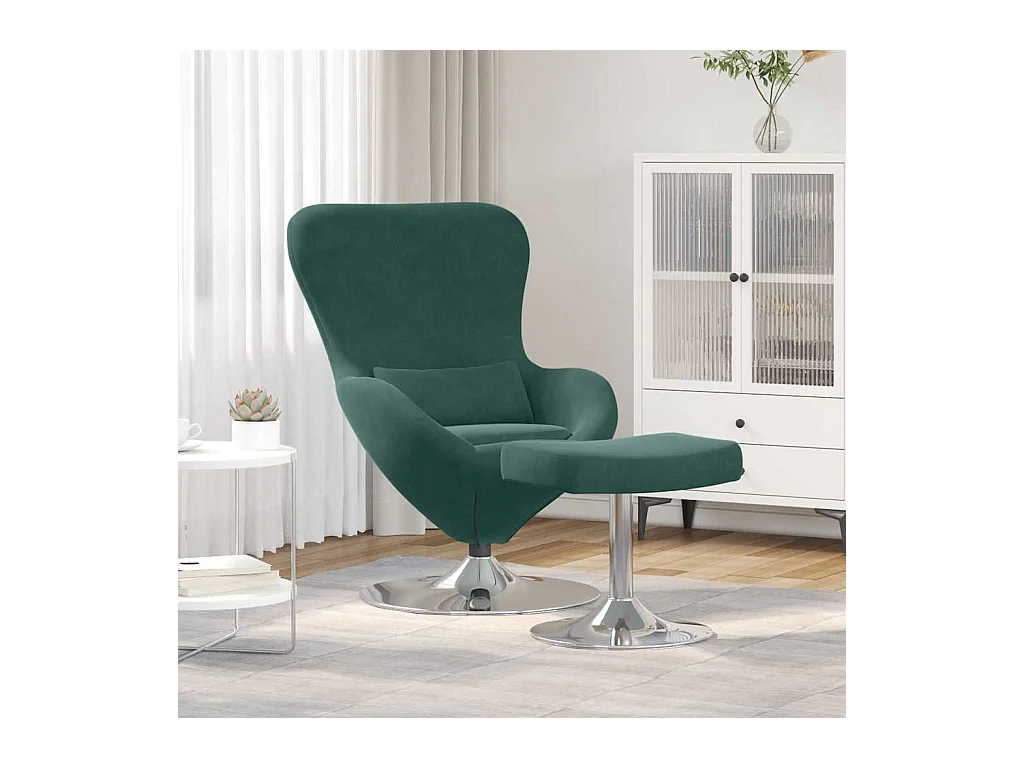 Silla de relax | Sillón Huevo con Puff Verde oscuro 63x73x90 cm Terciopelo SHL3898