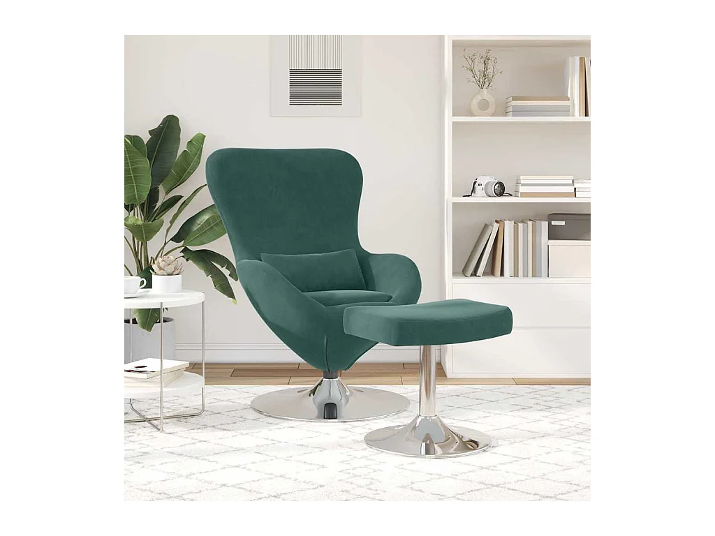 Silla de relax | Sillón Huevo con Puff Verde oscuro 63x73x90 cm Terciopelo SHL3898