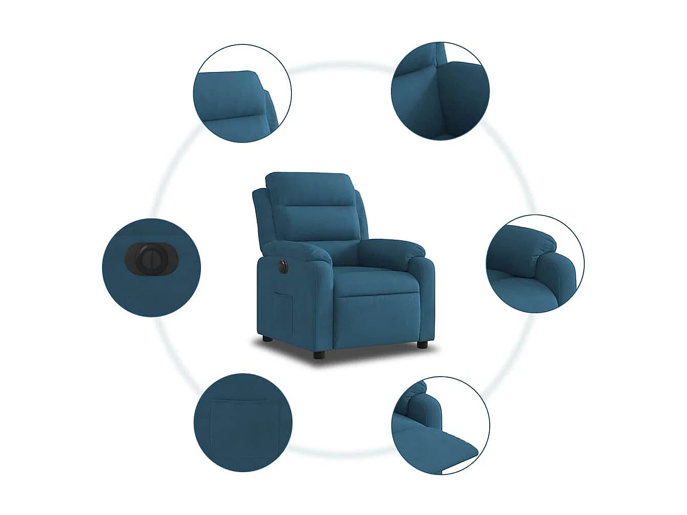 Fauteuil inclinable électrique-Chaise de relax-Fauteuil salon bleu velours SHL2611